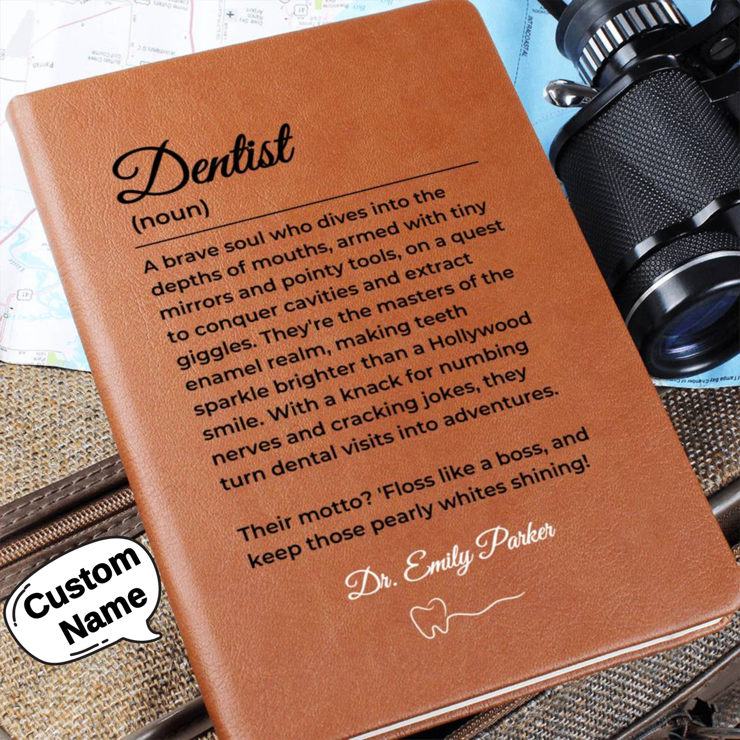 Funny Gift for Dentist, Tooth Doctor, Dentist Tools, Personalized Custom Name Notepad, Dental Journal Notebook, Dentist Definition Gift