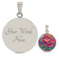 November Birth Flower Peony Psychedelic Art Pendant Necklace, Boho hippie Retro Floral Jewelry, Peonies Groovy Vintage Art Gift for Her