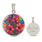 August Birth Flower Gladiolus Psychedelic Art Pendant Necklace, Boho hippie Retro Floral Jewelry, Gladioli Groovy Vintage Art Gift for Her