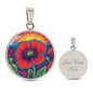 August Birthflower Poppy Trippy 70s 80s Art Pendant Necklace, Boho hippie Retro Poppies Floral Jewelry, Groovy Vintage Art Gift for Her