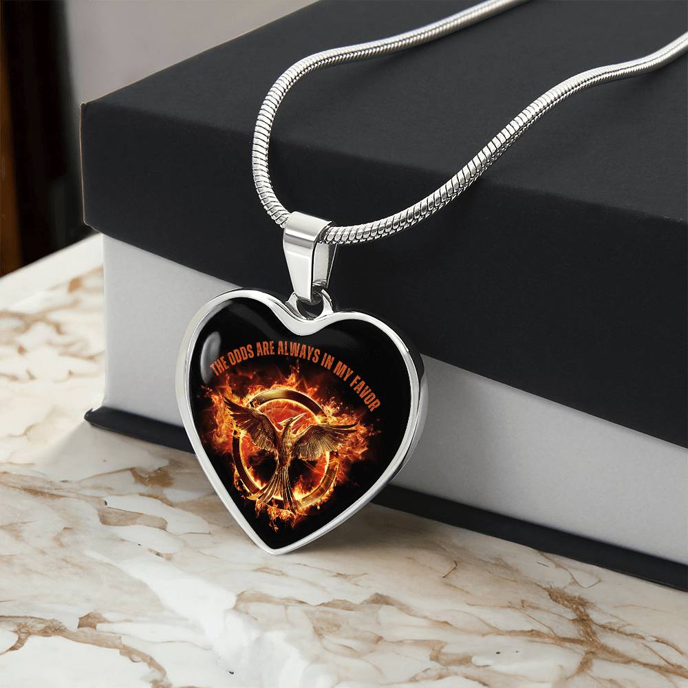 May the odds be ever in your favor Necklace, Songbirds & Snakes, The Ballad Of, Valentines Day Necklace, Mockingjay, Engraved Necklace Gifts