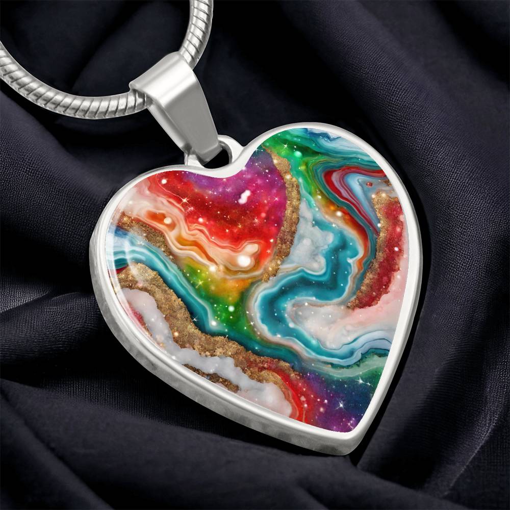 Agate Marble Fluid Art Texture Pendant Necklace Contemporary Glitter Design Rainbow Alcohol Ink Background Modern Abstract Colorful Art