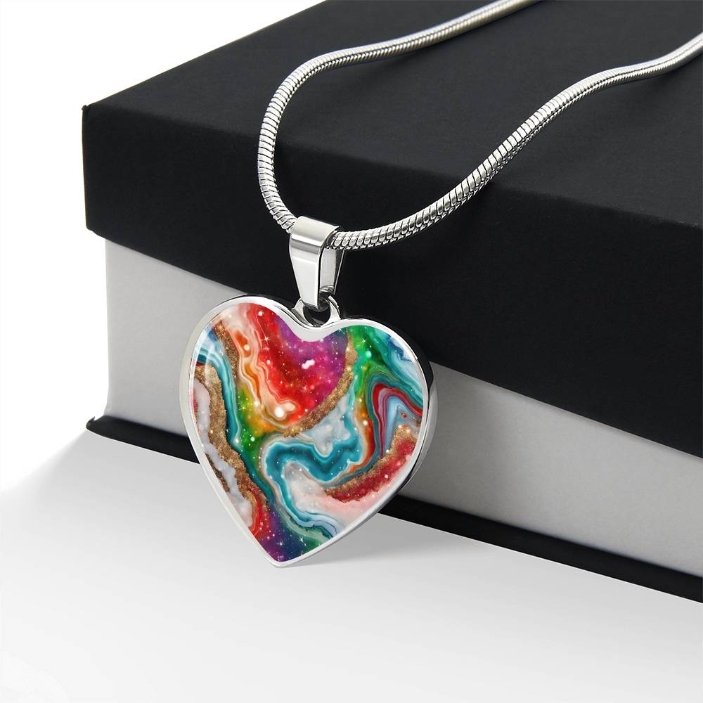 Agate Marble Fluid Art Texture Pendant Necklace Contemporary Glitter Design Rainbow Alcohol Ink Background Modern Abstract Colorful Art