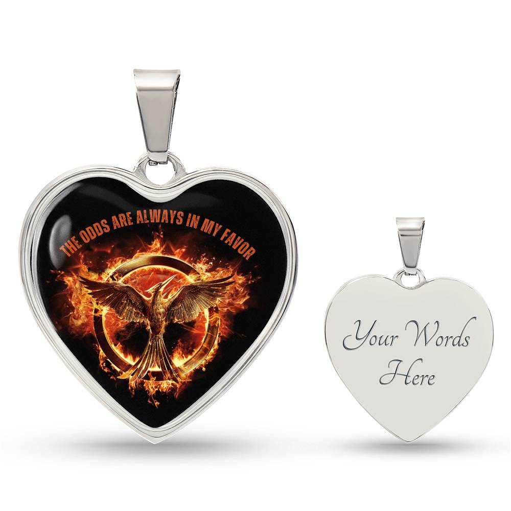 May the odds be ever in your favor Necklace, Songbirds & Snakes, The Ballad Of, Valentines Day Necklace, Mockingjay, Engraved Necklace Gifts