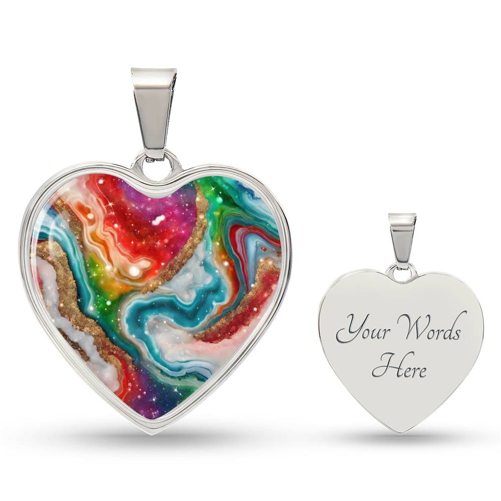 Agate Marble Fluid Art Texture Pendant Necklace Contemporary Glitter Design Rainbow Alcohol Ink Background Modern Abstract Colorful Art