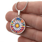 April Birth Month Flower Pendant Necklace Daisy Floral Trippy Art Necklace Gift for Her Daisies Vintage rave birthflower, Groovy Boho Hippie