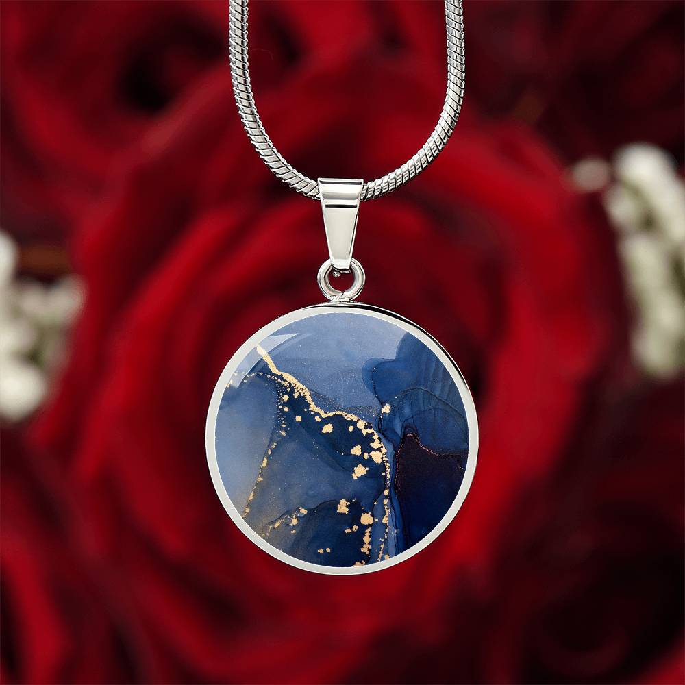 Alcohol Ink Pendant Necklace Pink Purple Gold Wanderlust Jewelry Trendy Fluid Art Colorful Abstract Backgroud Stainless Steel Gold Base