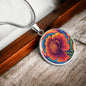 Birthflower Carnation Necklace, January Birth Flower Necklace, Flower Design Circle Pendant Mothers Day Necklace & Valentines Gifts For Her