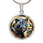Jaguar Engraved Celtic Native American Zodiac Animal Charm Pendant Stained Glass Art Necklace Protection Spirit Dream Cat Jewelry Gift