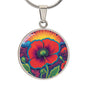 August Birthflower Poppy Trippy 70s 80s Art Pendant Necklace, Boho hippie Retro Poppies Floral Jewelry, Groovy Vintage Art Gift for Her