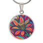 June Birth Flower Honeysuckle Psychedelic Art Pendant Necklace, Boho hippie Retro Floral Jewelry Honeysuckle Groovy Vintage Art Gift for Her