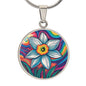 December Birth Flower Narcissus Psychedelic Art Pendant Necklace, Boho hippie Retro Floral Jewelry, Groovy Vintage Art Gift for Her