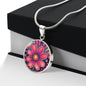 October Birth Flower Cosmos Psychedelic Art Pendant Necklace, Boho hippie Retro Floral Jewelry, Groovy Vintage Art Gift for Her