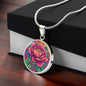 November Birth Flower Peony Psychedelic Art Pendant Necklace, Boho hippie Retro Floral Jewelry, Peonies Groovy Vintage Art Gift for Her