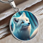 White Arctic Fox Engraved Celtic Native American Zodiac Animal Charm Pendant Personalized Necklace Protection Spirit Companion Jewelry Gift