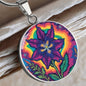 July Birth Flower Larkspur Trippy 70s 80s Art Pendant Necklace, Boho hippie Retro Floral Jewelry Larkspur Groovy Vintage Art Gift For Her