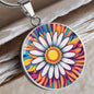 April Birth Month Flower Pendant Necklace Daisy Floral Trippy Art Necklace Gift for Her Daisies Vintage rave birthflower, Groovy Boho Hippie