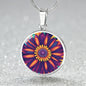 September Birth Flower Aster Psychedelic Art Pendant Necklace, Boho hippie Retro Floral Jewelry, Aster Groovy Vintage Art Gift for Her
