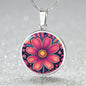 October Birth Flower Cosmos Psychedelic Art Pendant Necklace, Boho hippie Retro Floral Jewelry, Groovy Vintage Art Gift for Her