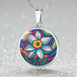 December Birth Flower Narcissus Psychedelic Art Pendant Necklace, Boho hippie Retro Floral Jewelry, Groovy Vintage Art Gift for Her
