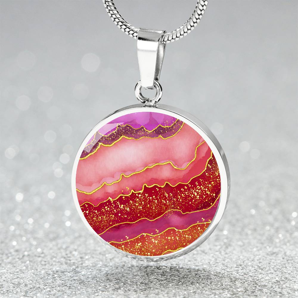 Alcohol Ink Pendant Necklace Red Maroon Crimson Shades Wanderlust Jewelry Trendy Fluid Art Colorful Abstract Background Modern Art