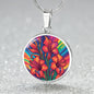 August Birth Flower Gladiolus Psychedelic Art Pendant Necklace, Boho hippie Retro Floral Jewelry, Gladioli Groovy Vintage Art Gift for Her