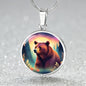 Dreamy Bear Pendant Necklace Gift, Magical Forest Wildlife Jewelry Moonlit Twilight Pastel Flowers Gift For Mom Grandma Mama Bear birthday