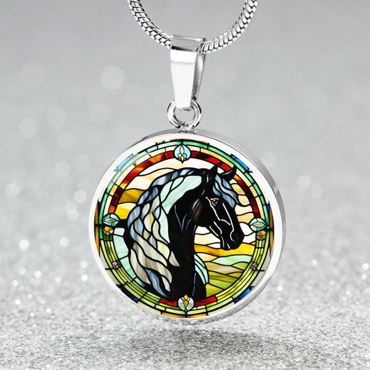 Black Stallion Pendant Necklace Horse Chinese Zodiac Animal Pendant Stained Glass Pony Art Jewelry Horse Lover Gift Dream Spirit Animal