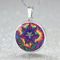 July Birth Flower Larkspur Trippy 70s 80s Art Pendant Necklace, Boho hippie Retro Floral Jewelry Larkspur Groovy Vintage Art Gift For Her