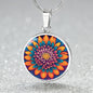 November Birth Flower Chrysanthemum Psychedelic Art Pendant Necklace, Boho hippie Retro Floral Jewelry, Groovy Vintage Art Gift for Her