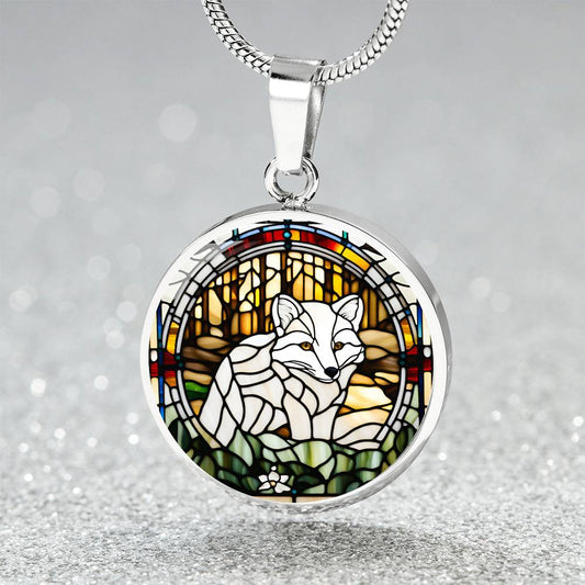White Arctic Fox Engraved Celtic Native American Zodiac Animal Charm Pendant Personalized Necklace Protection Spirit Companion Jewelry Gift