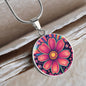 October Birth Flower Cosmos Psychedelic Art Pendant Necklace, Boho hippie Retro Floral Jewelry, Groovy Vintage Art Gift for Her