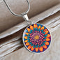 November Birth Flower Chrysanthemum Psychedelic Art Pendant Necklace, Boho hippie Retro Floral Jewelry, Groovy Vintage Art Gift for Her