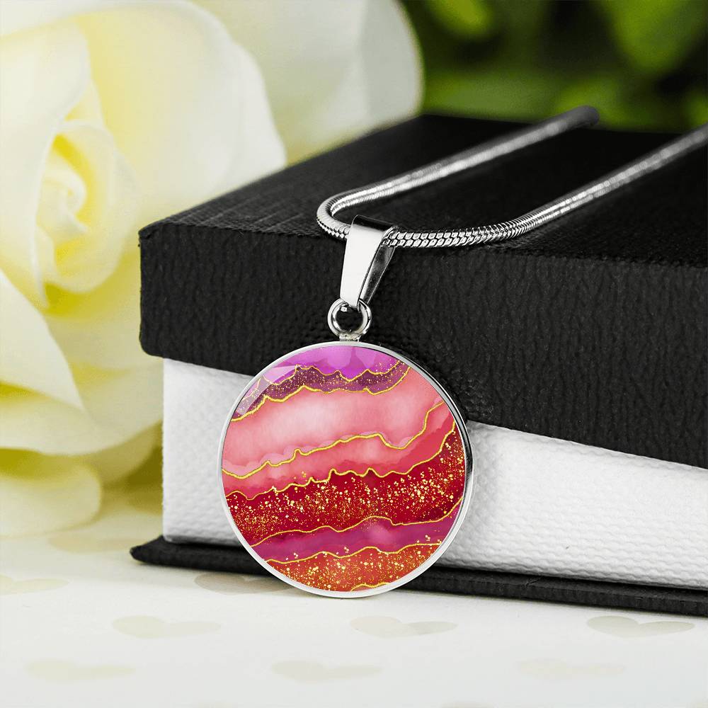Alcohol Ink Pendant Necklace Red Maroon Crimson Shades Wanderlust Jewelry Trendy Fluid Art Colorful Abstract Background Modern Art