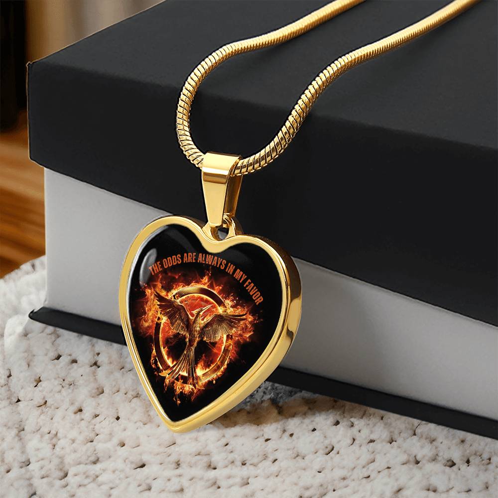 May the odds be ever in your favor Necklace, Songbirds & Snakes, The Ballad Of, Valentines Day Necklace, Mockingjay, Engraved Necklace Gifts