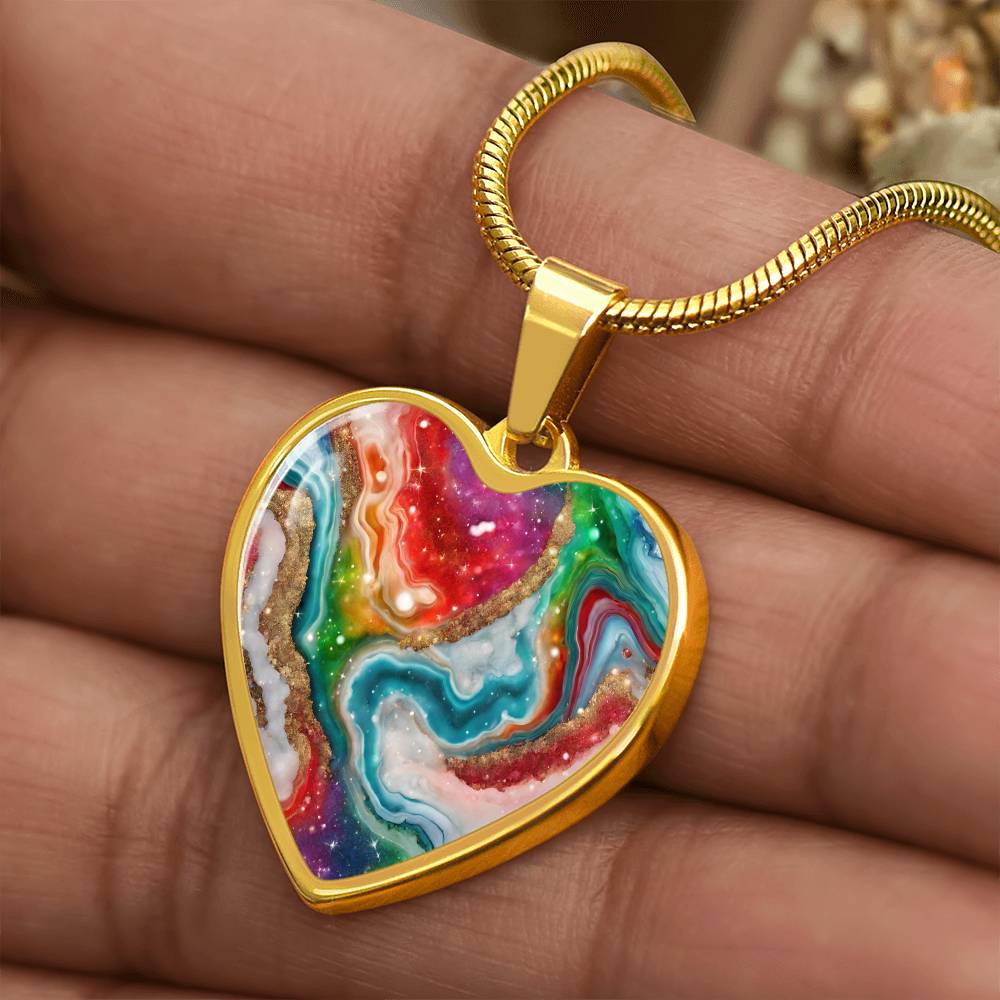 Agate Marble Fluid Art Texture Pendant Necklace Contemporary Glitter Design Rainbow Alcohol Ink Background Modern Abstract Colorful Art