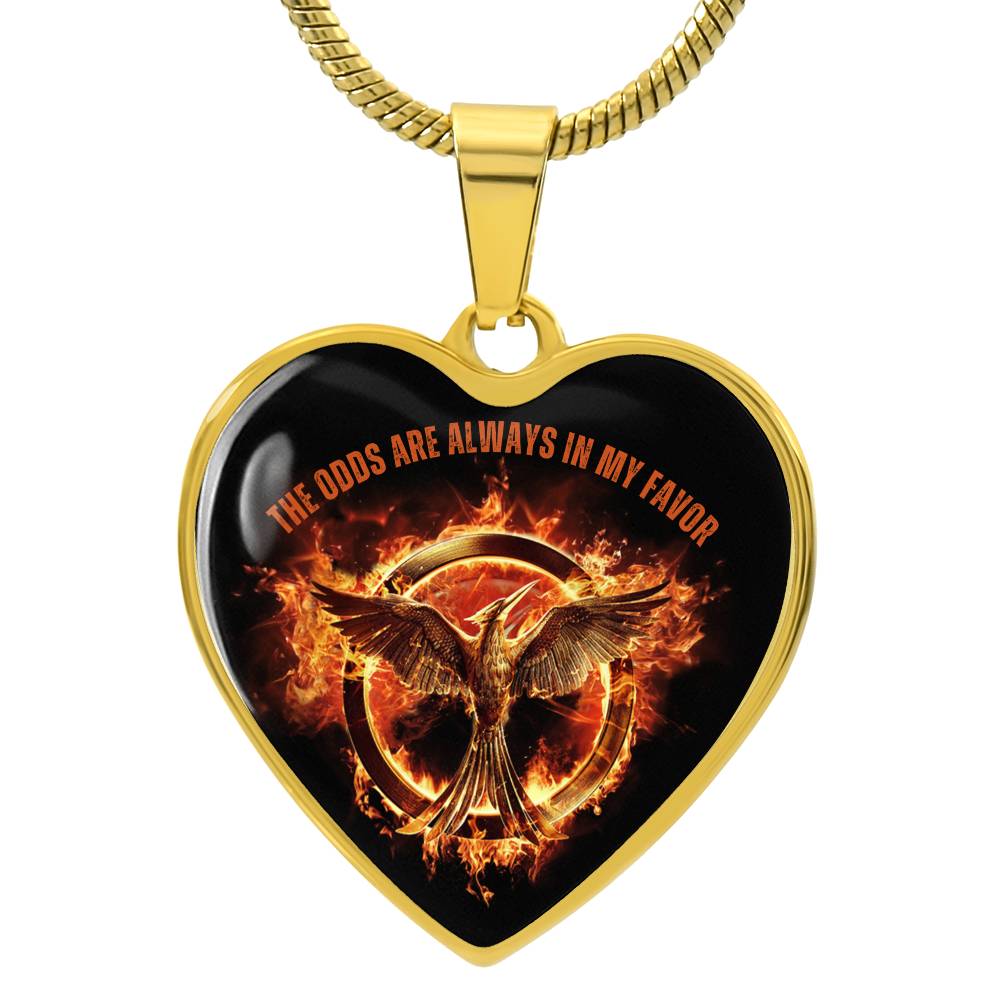May the odds be ever in your favor Necklace, Songbirds & Snakes, The Ballad Of, Valentines Day Necklace, Mockingjay, Engraved Necklace Gifts