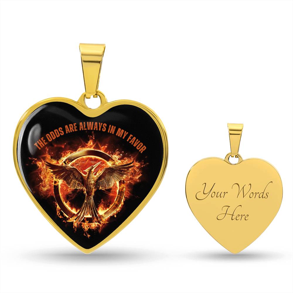 May the odds be ever in your favor Necklace, Songbirds & Snakes, The Ballad Of, Valentines Day Necklace, Mockingjay, Engraved Necklace Gifts