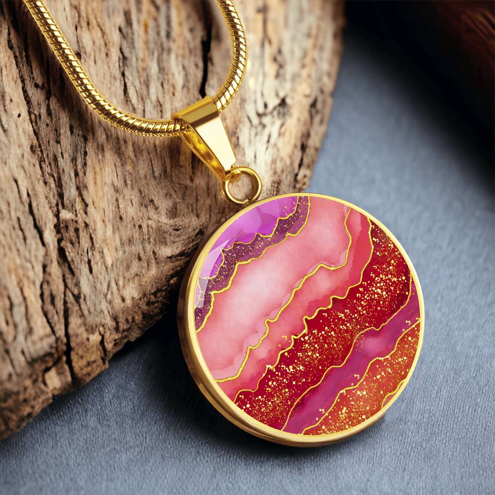 Alcohol Ink Pendant Necklace Red Maroon Crimson Shades Wanderlust Jewelry Trendy Fluid Art Colorful Abstract Background Modern Art