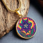 July Birth Flower Larkspur Trippy 70s 80s Art Pendant Necklace, Boho hippie Retro Floral Jewelry Larkspur Groovy Vintage Art Gift For Her