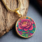 November Birth Flower Peony Psychedelic Art Pendant Necklace, Boho hippie Retro Floral Jewelry, Peonies Groovy Vintage Art Gift for Her