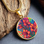 August Birth Flower Gladiolus Psychedelic Art Pendant Necklace, Boho hippie Retro Floral Jewelry, Gladioli Groovy Vintage Art Gift for Her