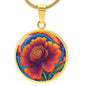 Birthflower Carnation Necklace, January Birth Flower Necklace, Flower Design Circle Pendant Mothers Day Necklace & Valentines Gifts For Her