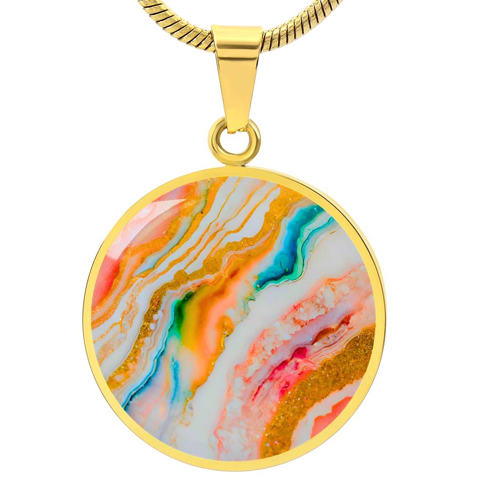 Agate Marble Fluid Art Texture Pendant Necklace Contemporary Glitter Design Rainbow Alcohol Ink Background Modern Abstract Colorful Art