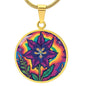 July Birth Flower Larkspur Trippy 70s 80s Art Pendant Necklace, Boho hippie Retro Floral Jewelry Larkspur Groovy Vintage Art Gift For Her