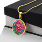 November Birth Flower Peony Psychedelic Art Pendant Necklace, Boho hippie Retro Floral Jewelry, Peonies Groovy Vintage Art Gift for Her