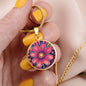 October Birth Flower Cosmos Psychedelic Art Pendant Necklace, Boho hippie Retro Floral Jewelry, Groovy Vintage Art Gift for Her