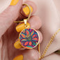 June Birth Flower Honeysuckle Psychedelic Art Pendant Necklace, Boho hippie Retro Floral Jewelry Honeysuckle Groovy Vintage Art Gift for Her