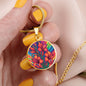 August Birth Flower Gladiolus Psychedelic Art Pendant Necklace, Boho hippie Retro Floral Jewelry, Gladioli Groovy Vintage Art Gift for Her