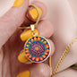 November Birth Flower Chrysanthemum Psychedelic Art Pendant Necklace, Boho hippie Retro Floral Jewelry, Groovy Vintage Art Gift for Her